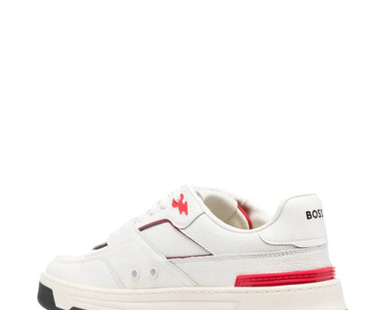 Men's BOSS Logo-Print Panelled Leather Red Sneakers