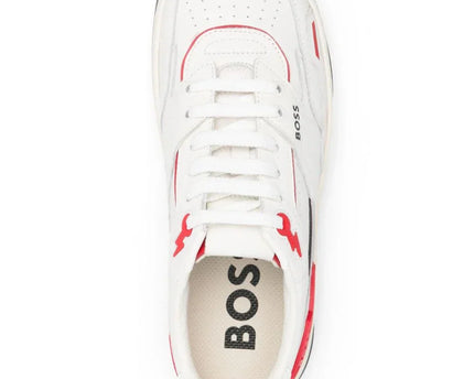 Men's BOSS Logo-Print Panelled Leather Red Sneakers