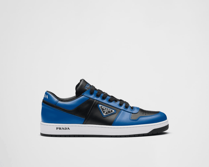 Prada Downtown Leather Black Cobalt Blue Sneakers