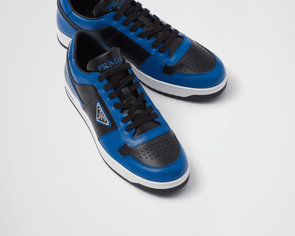 Prada Downtown Leather Black Cobalt Blue Sneakers