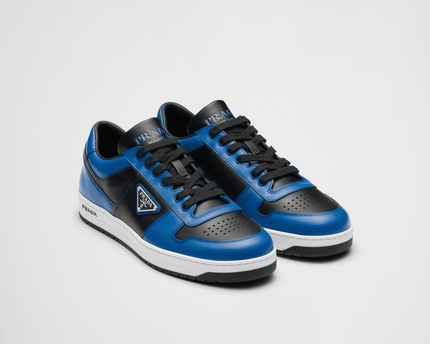 Prada Downtown Leather Black Cobalt Blue Sneakers