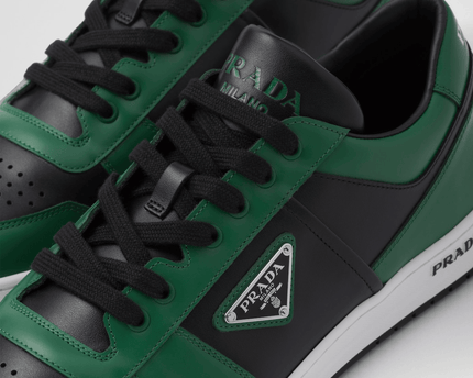 Prada Downtown Leather Black Green Sneakers