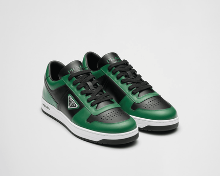 Prada Downtown Leather Black Green Sneakers
