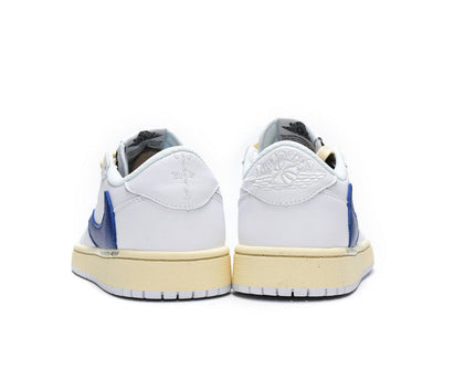 Men's Travis Scott x Air Jordan 1 Low White Blue Shoes