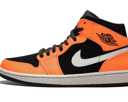 Men's Air Jordan 1 Mid Black Cone Light Bone Orange Shoes