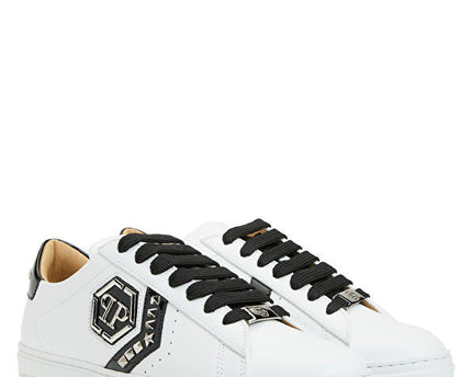 Philipp Plein Lo-Top Arrow Force Men's Leather Sneaker In Black and White