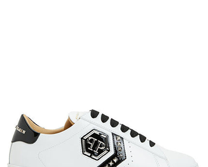 Philipp Plein Lo-Top Arrow Force Men's Leather Sneaker In Black and White