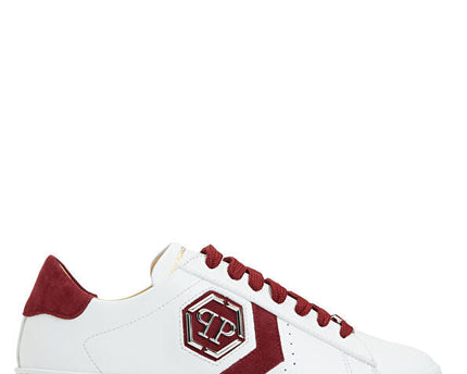 Philipp Plein Lo-Top Arrow Force Men's Leather Sneaker In White-Burgundy