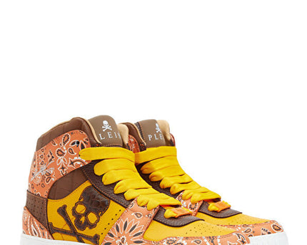 Philipp Plein Orange Scarf Patterned Men's Ankle High Sneaker
