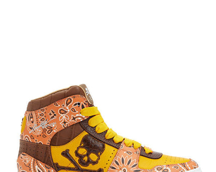 Philipp Plein Orange Scarf Patterned Men's Ankle High Sneaker