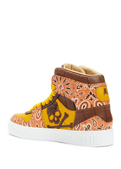 Philipp Plein Orange Scarf Patterned Men's Ankle High Sneaker