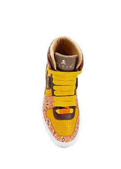 Philipp Plein Orange Scarf Patterned Men's Ankle High Sneaker