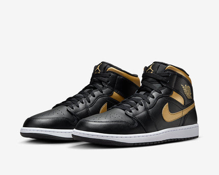 Men's Air Jordan 1 Mid 'Black Metallic Gold' Shoes