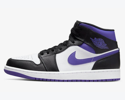 Men's Air Jordan 1 Mid 'White Black-Court Purple' Shoes