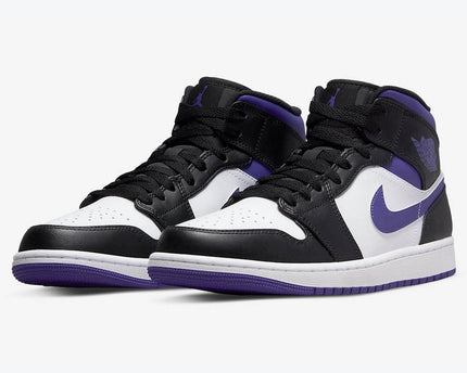 Men's Air Jordan 1 Mid 'White Black-Court Purple' Shoes