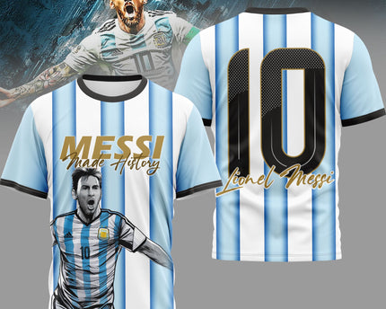 Lionel Messi Argentina World Cup 2026 Make History 3D T-Shirt Fully Printed - Sky Blue