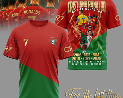 Cristiano Ronaldo Portugal World Cup 2026 The 6th FIFA World Cup 3D T-Shirt Fully Printed - Red