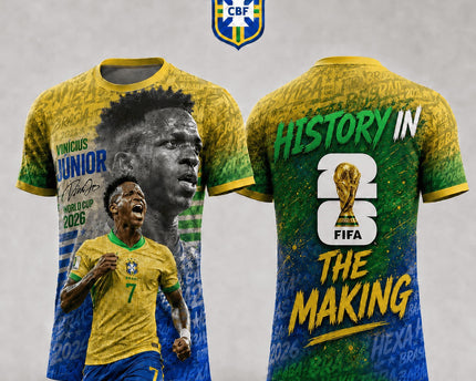 Brazil World Cup 2026 T-Shirt History In The Making Vinícius Júnior 3D T-Shirt Fully Printed - Yellow