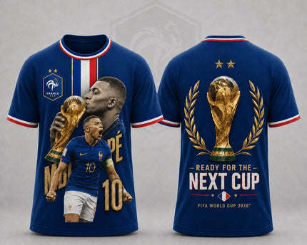 France World Cup 2026 Superstar Kylian Mbappé 3D T-Shirt Fully Printed - Blue