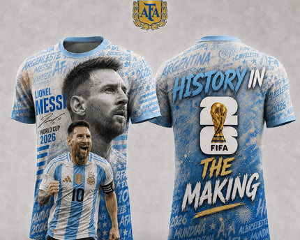 Argentina World Cup 2026 History In The Making Lionel Messi 3D T-Shirt Fully Printed - Sky Blue
