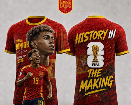 Spain World Cup 2026 History In The Making Lamine Yamal 3D T-Shirt Fully Printed - Red