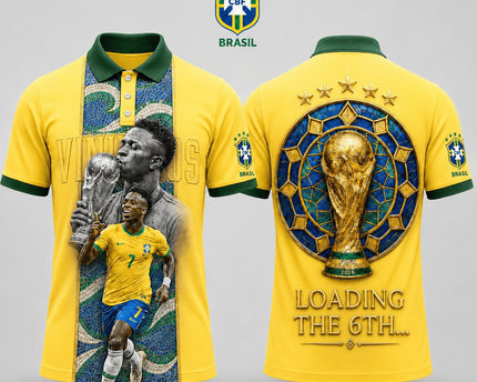 Brazil World Cup 2026 Superstar Vinícius Júnior 3D Printed Polo Shirt - Yellow