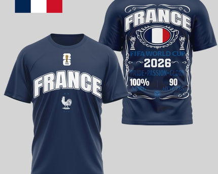 France 2026 FIFA World Cup Pride Passion Glory 3D T-Shirt Fully Printed