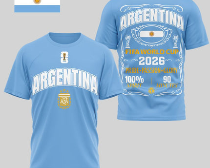 Argentina 2026 FIFA World Cup Pride Passion Glory 3D T-Shirt Fully Printed