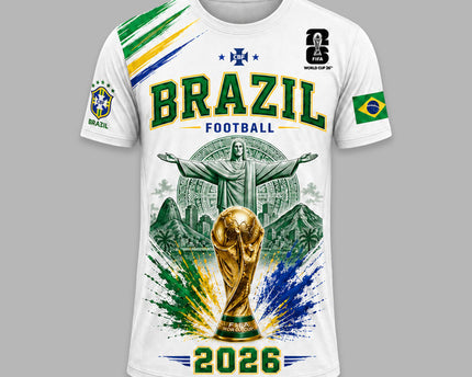 Brazil 2026 FIFA World Cup Heritage 3D T-Shirt Fully Printed - White