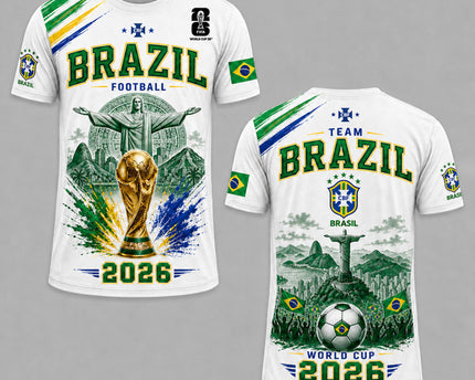 Brazil 2026 FIFA World Cup Heritage 3D T-Shirt Fully Printed - White
