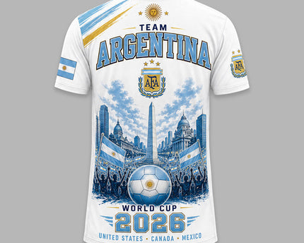 Argentina 2026 FIFA World Cup Heritage 3D T-Shirt Fully Printed - White
