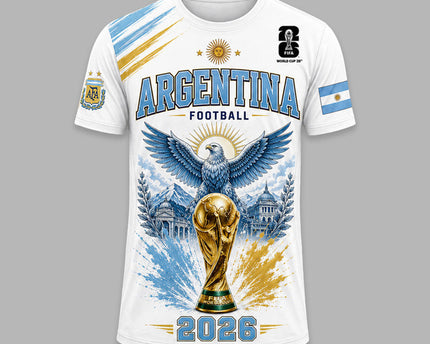 Argentina 2026 FIFA World Cup Heritage 3D T-Shirt Fully Printed - White