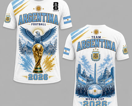 Argentina 2026 FIFA World Cup Heritage 3D T-Shirt Fully Printed - White