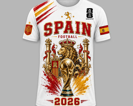 Spain 2026 FIFA World Cup Heritage 3D T-Shirt Fully Printed - White