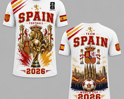 Spain 2026 FIFA World Cup Heritage 3D T-Shirt Fully Printed - White