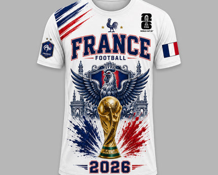 France 2026 FIFA World Cup Heritage 3D T-Shirt Fully Printed - White