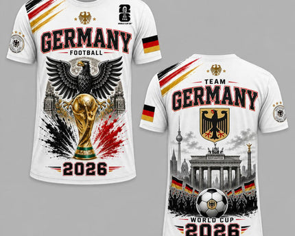 Germany 2026 FIFA World Cup Heritage Premium 3D T-Shirt Fully Printed - White