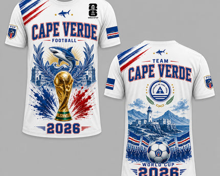 Cape Verde 2026 FIFA World Cup Heritage Premium 3D T-Shirt Fully Printed - White