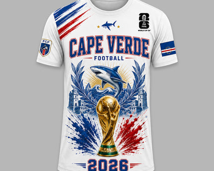Cape Verde 2026 FIFA World Cup Heritage Premium 3D T-Shirt Fully Printed - White