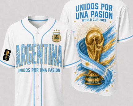 Argentina World Cup 2026 Fully Printed Baseball Jersey - White - 230GSM