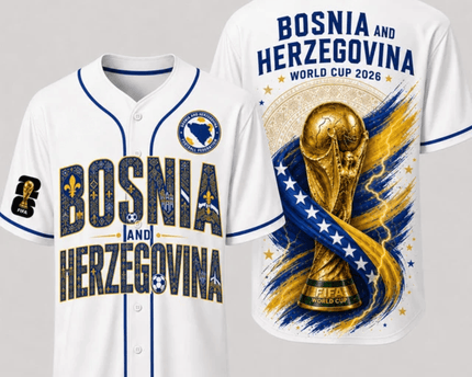 Bosnia and Herzegovina World Cup 2026 Fully Printed Baseball Jersey - White - 230GSM