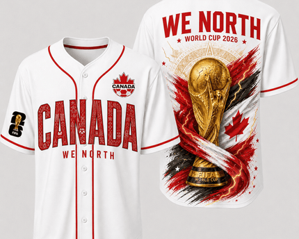 Canada World Cup 2026 Fully Printed Baseball Jersey - White - 230GSM