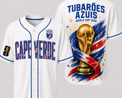 Cape Verde World Cup 2026 Fully Printed Baseball Jersey - White - 230GSM