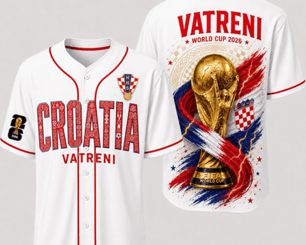 Croatia World Cup 2026 Fully Printed Baseball Jersey - White - 230GSM