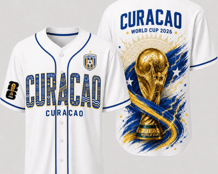 Curaçao World Cup 2026 Fully Printed Baseball Jersey - White - 230GSM