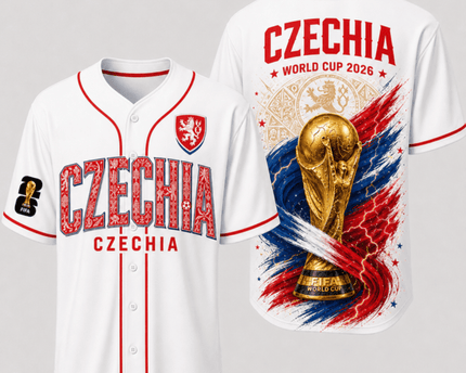 Czech Republic World Cup 2026 Fully Printed Baseball Jersey - White - 230GSM
