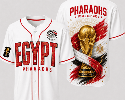 Egypt World Cup 2026 Fully Printed Baseball Jersey - White - 230GSM
