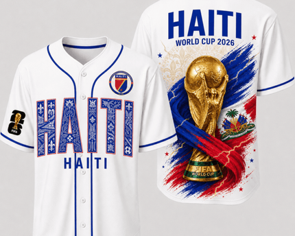 Haiti World Cup 2026 Fully Printed Baseball Jersey - White - 230GSM
