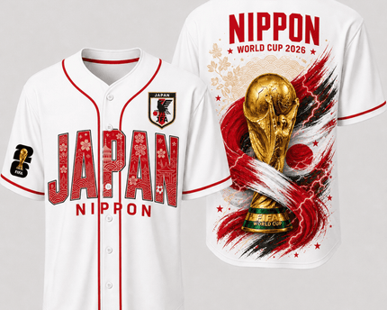 Japan World Cup 2026 Fully Printed Baseball Jersey - White - 230GSM