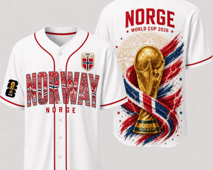 Norway World Cup 2026 Fully Printed Baseball Jersey - White - 230GSM